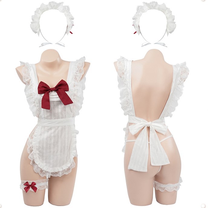 BIG SEXY ชุดคอสเพลย์ ชุดนอนเซ็กซี่ ชุดแม่บ้าน 🗑️ ผ้ากันเปื้อนคอตตอนสวย แขนกุด S-297 - รูปที่ 3