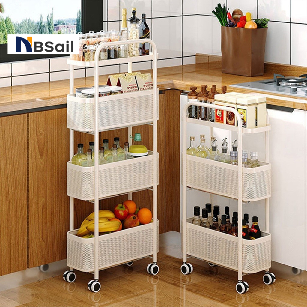 NBsail ชั้นวางของ 3/4/5ชั้น รถเข็นเข้ามุม ชั้นวางเครื่องเทศในครัว ไม่ต้องติดตั้ง มาพร้อม 4 ล้อ