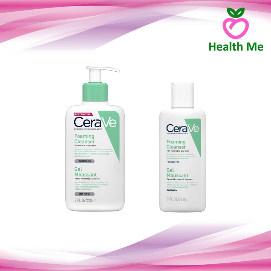 เซราวี CERAVE Foaming Cleanser โฟมทำความสะอาดผิวหน้าและผิวกาย สำหรับผิวธรรมดา-ผิวมัน เป็นสิวง่าย 88/236ML (โฟมล้างหน้า)