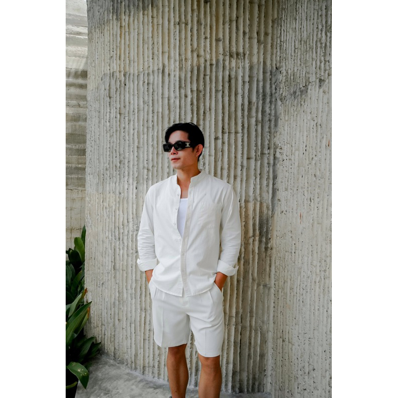 ROBMAN เสื้อเชิ้ตผู้ชายสีขาว มินิมอล คอจีน คอแมนดาริน คอตั้ง ผ้า Cotton Linen เสื้อผู้ชายเกาหลี ผู้ชายสายฝอ RM7002 ผ้าดี