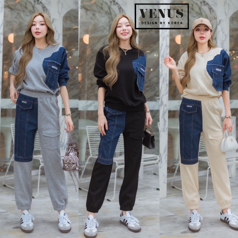 Jeans Set ชุดเซตผ้าวอร์มแต่งผ้ายีนเนื้อดี งานสวยเป๊ะมากๆนะคะ