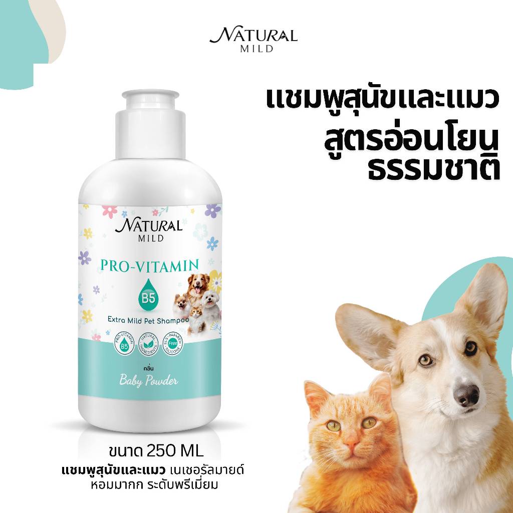 แชมพูสุนัข แชมพูเนเชอรัลมายด์สูตรอ่อนโยนกลิ่นแป้งเด็กยอดนิยม ขนาด 250มล แชมพูสุนัขและแมว แชมพูหมา แชมพูแมว Natural Mild