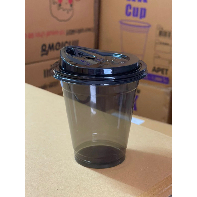 แก้วPET สีดำ 14 oz. / 16 oz. พร้อมฝายกดื่ม 98มม 250ชุด/500ชุด