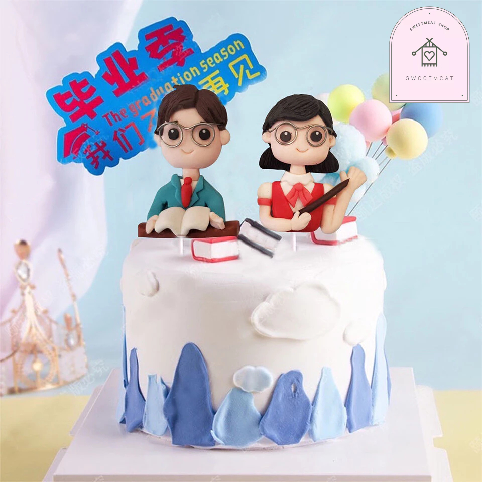 วันครู ตุ๊กตาครูผู้หญิง ตุ๊กตาครูผู้ชาย โมเดลสมุดหนังสือ สำหรับงันเกิด แต่งเค้ก