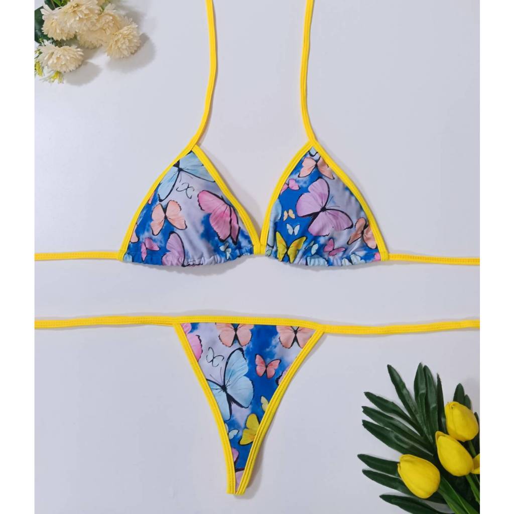 ชุดว่ายน้ำบิกินี่*จีสตริง*มีฟองน้ำ(M)ผ้าลายno.1061