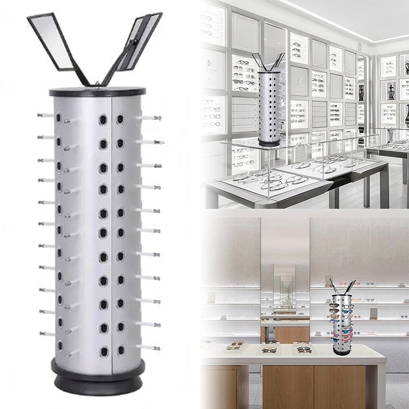 ที่หนีบแว่นกันแดดหมุนได้พร้อมแว่นกันแดดกระจกแบบหมุนได้ชั้นโชว์แว่นตา36คู่สำหรับเก็บแว่นตาแบบอิสระ