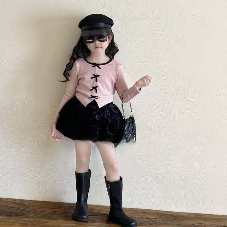 [Y D]360 พร้อมส่ง ชุดเซ็ตเสื้อแขนยาว+กระโปรงจีบแฟชั่น สไตล์เกาหลี ดีไซน์โบว์ สำหรับเด็กผู้หญิง
