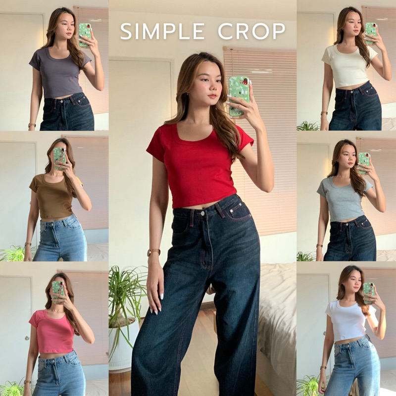 เสื้อครอป คอยู ทรงสวยใส่ได้บ่อย เข้ารูปตัวไม่ตัน ผ้าคอตตอลนิ่มไม่ต้องรีด