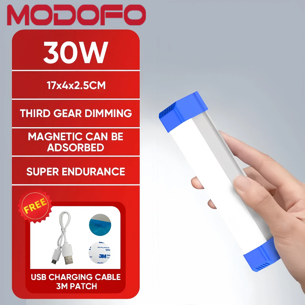 MODOFO 30W แบบพกพา LED Tube Night Light โคมไฟฉุกเฉินแบบชาร์จไฟได้กันน้ำแม่เหล็ก 17 ซม.