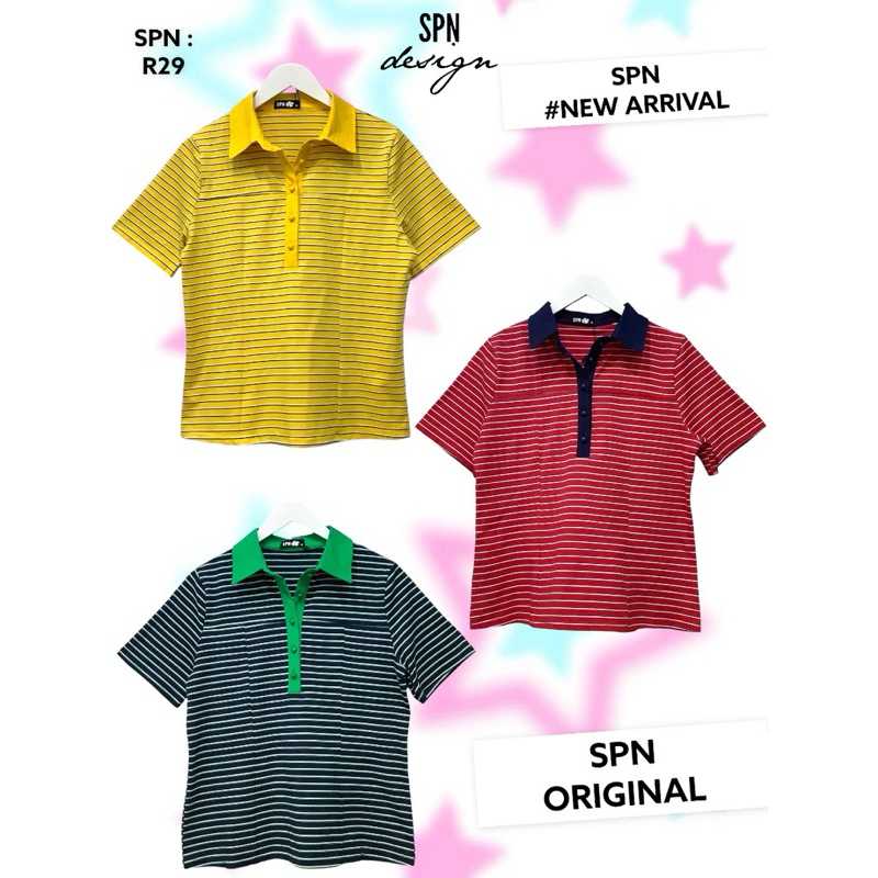SPN R29 เสื้อโปโล ผ้ายืดคอปก ลายริ้ว ความยาว 24”