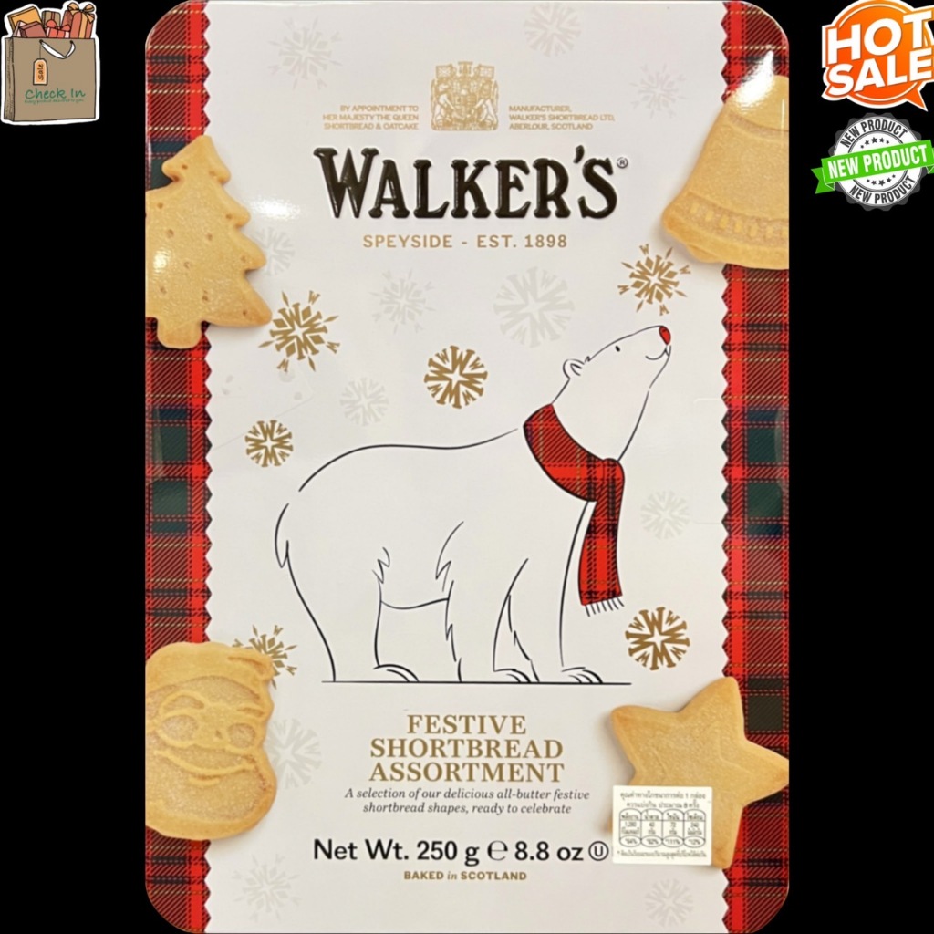 ของแท้ ปีใหม่ WALKERS SHORTBRTBREAD FESTIVE SHAPES POLAR BEAR วอล์เกอร์ส ชอร์ตเบรด บิสกิต เนย ขนม ขอ