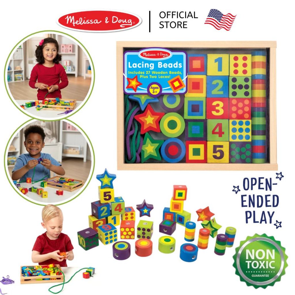 (ของแท้ USA) ของเล่นร้อยเชือก เรขาคณิต กล้ามเนื้อมัดเล็ก Lacing Beads in a Box Melissa & Doug 3775