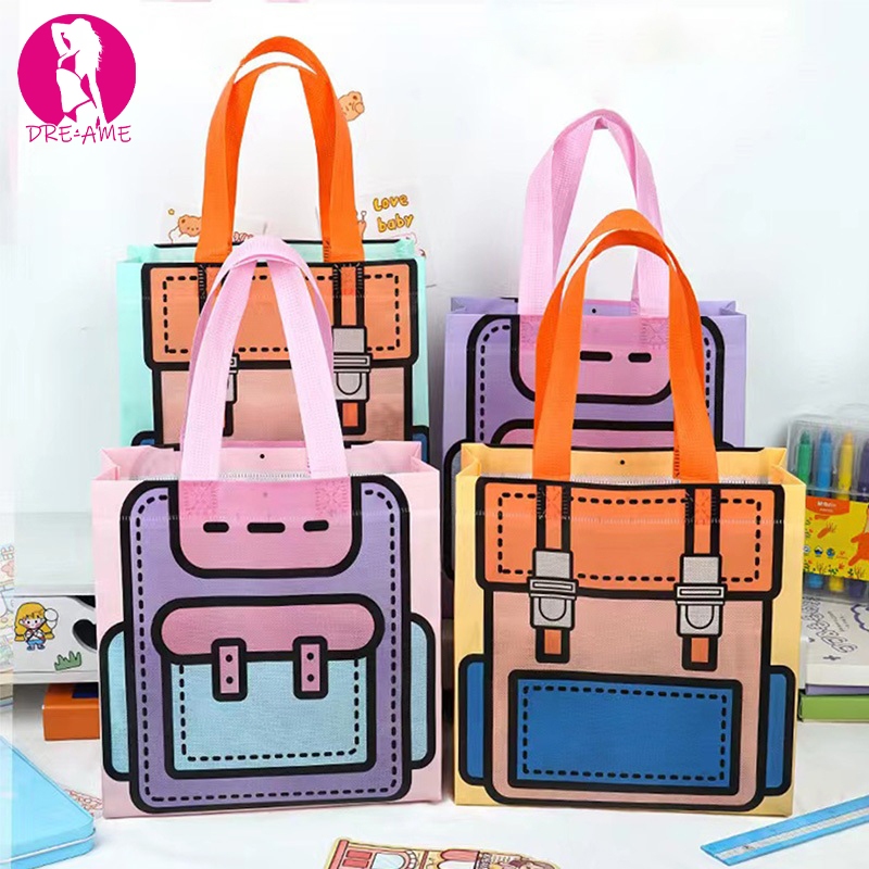 พร้อมส่ง กระเป๋าถือ ลายการ์ตูน ถุงผ้าไม่ทอ ผ้าสปันบอนด์ ถุงหิวช้อปปิ้ง น่ารักๆ