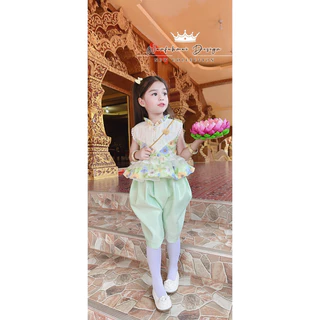 ชุดไทยประยุกต์เด็กสไตล์ลุคคุณหนู สีพาสเทลน่ารักมากกกก💚💗 (📮พร้อมส่ง)