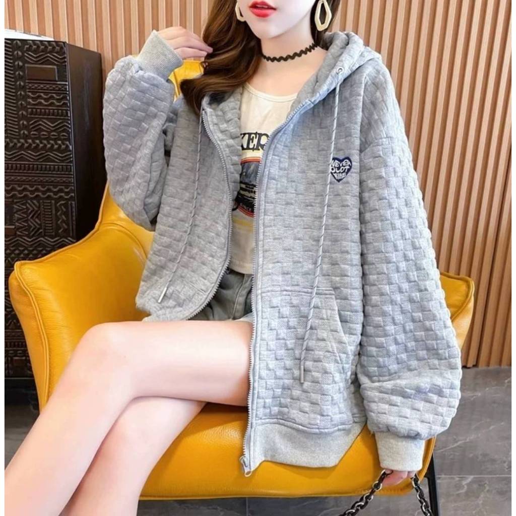 เสื้อแขนยาวกันหนาวฮู้ด Big size (อก 60 นิ้ว) ซิปหน้า มีกระเป๋า ปักหัวใจที่อกซ้าย ผ้านิ่ม B88