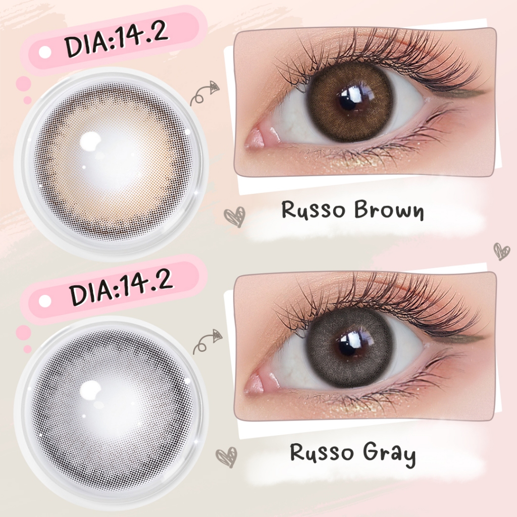 Magister คอนแทคเลนส์ สายตาปกติ 6 เดือน Russoสีน้ำตาลและสีเทา เนียน ธรรมชาติ กรองแสงใส่สบาย 2 ชิ้น