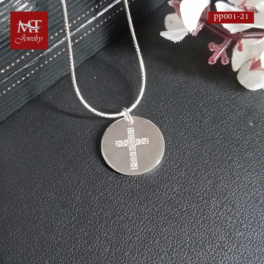 MT จี้ไม้กางเขน เงินแท้ ประดับเพชรสวิส ชุบเงินแท้ (ไม่รวมสร้อย) Pendant (pp001-21) MT Jewelry