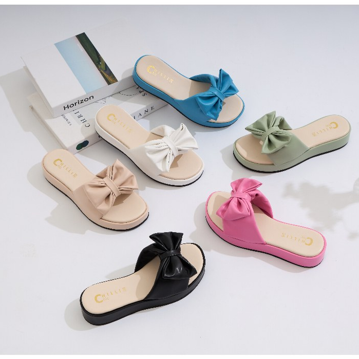 🎀น่ารักที่สุดในโลก รองเท้าแตะส้นสูง1.5นิ้ว🎀 หน้าโบว์ แบรนด์Chillichic (CC03) หมดไวมาก ขายดีสุดๆ