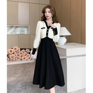 【ใหม่】S-5XL เดรสสีดำ ✨คอวี สไตล์ฝรั่งเศส หรูหรา ช่วยให้ดูเพรียวและสวยงาม เดรสยาวเอวสูงทรงเอ สไตล์เรียบหรูและสง่างาม