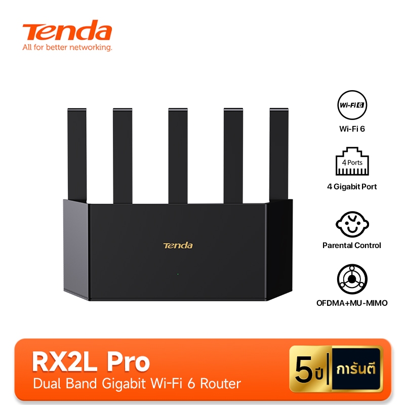 Tenda RX2L Pro AX1500 Gigabit เราเตอร์ Wifi 6 Dual Band Wireless Router Wi-Fi 2.4GHz / 5GHz
