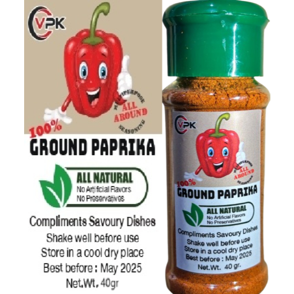 พริกปาปรีก้าขวด 40 กรัม-พริกปาปริก้า- พริกปาปริก้าบดละเอียด-100%-Paprika 40 gr-100% Ground Paprika-Fine grind Paprika