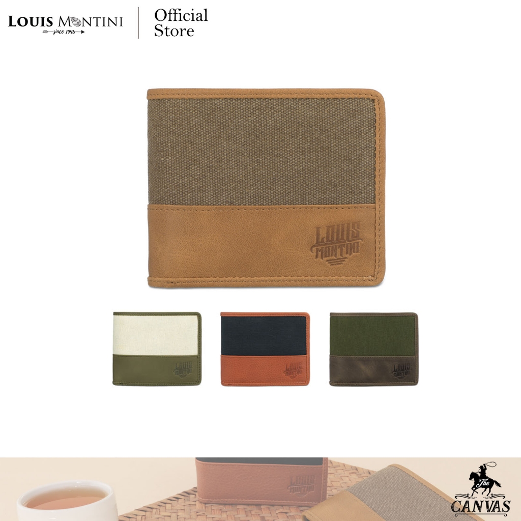Louis Montini (The Canvas) กระเป๋าสตางค์ผู้ชายหนังวัวแท้ผสมผ้าแคนวาส Men's Wallet TTM124