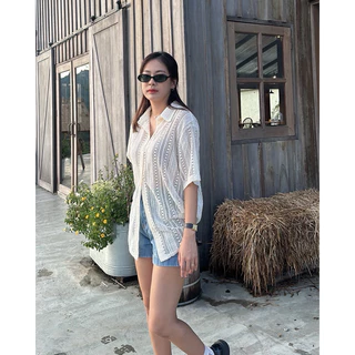 📔𝐍𝐈𝐘𝐀𝐈 𝐒𝐇𝐈𝐑𝐓 เสื้อเชิ้ตลูกไม้ถักแขนสั้น ผ้าเนื้อนิ่ม ไม่ระคายผิว