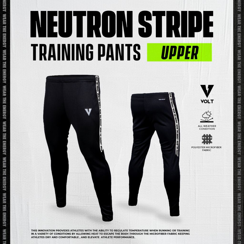 VOLT กางเกงเทรนนิ่ง ขายาว สีดำ NEUTRON 001 UPPER STRIPE ZIPPED WTE BLACK กีฬา ออกกำลังกาย ผู้ชาย