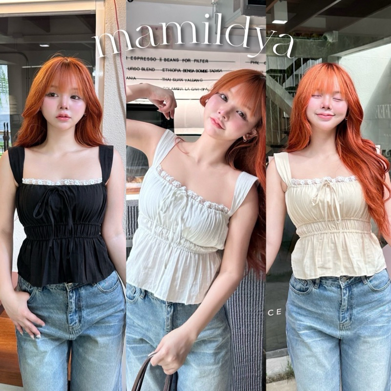 Mamildya.shop เสื้อสายเดี่ยว ผ้าคอตตอนทอลาย/Q2-3 /NUSA-เดี่ยวตรง