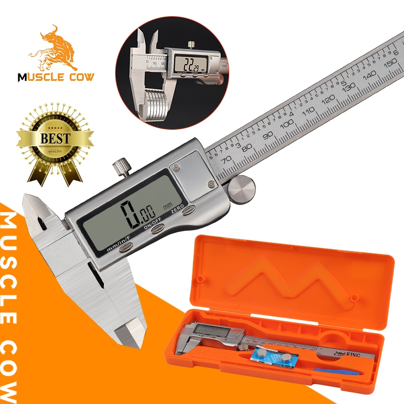 MUSCLE COW เวอร์เนียคาลิปเปอร์ดิจิตอล สแตนเลส เกรดอุตสาหกรรม พร้อมถ่าน วัดได้ 0.1-150 มม