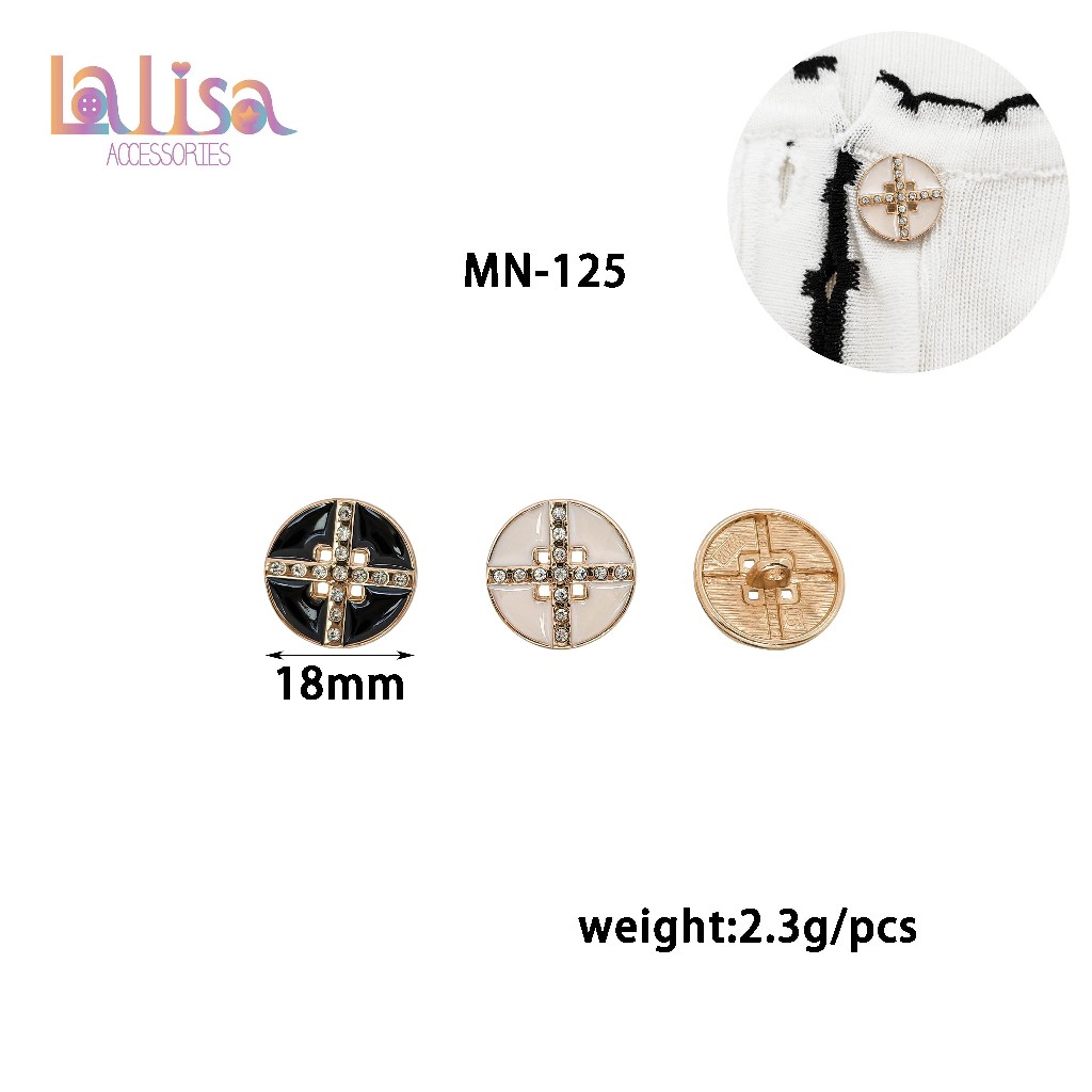 กระดุมโลหะผสม กระดุมไม้กางเขน ประดับเพชรเทียม แฟชั่น Alloy button 18mm. MN-125
