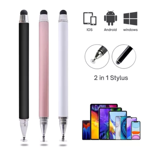 2 in 1 ปากกาสไตลัส หัวคู่ ปากกา capacitive สองหัว แผ่นดิสก์ หัวซิลิโคน สไตลัส วิดีโอคลิปภาพวาด สำนักงาน ปากกาแท็บเล็ตโทร