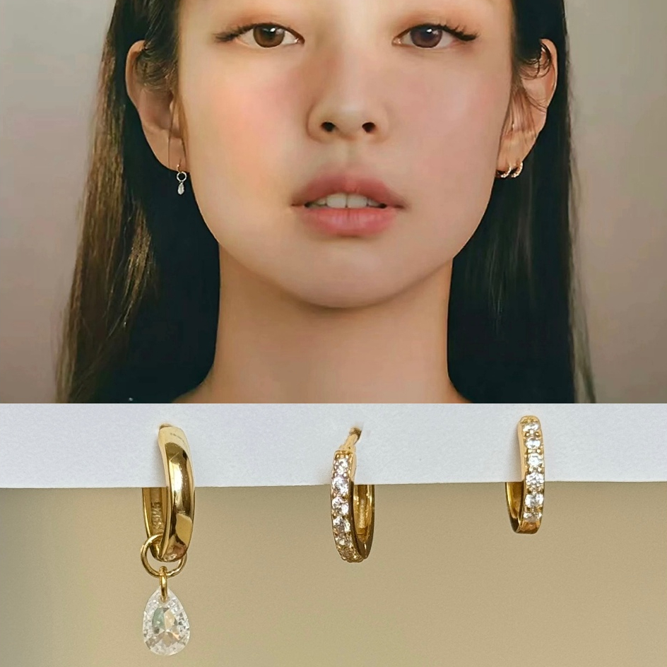 Suwann.na [ราคาต่อเซต] ต่างหู ต่างหูเงินแท้ เซตห่วงตุ้งติ้งเพชร