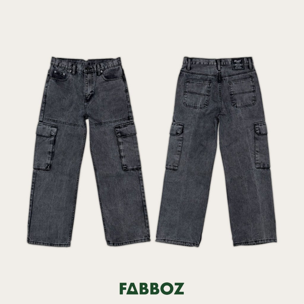 Fabboz Midnight Cargo เกงเกงขาวยาวยีนคาร์โก้ส์ขาต่อ