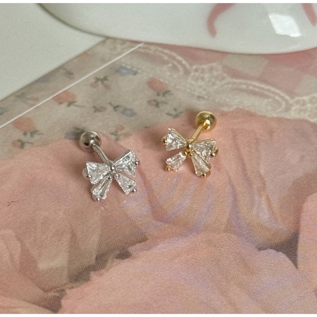 Suwann.na ต่างหู ต่างหูเงินแท้ จิว จิวโบว์เพชร