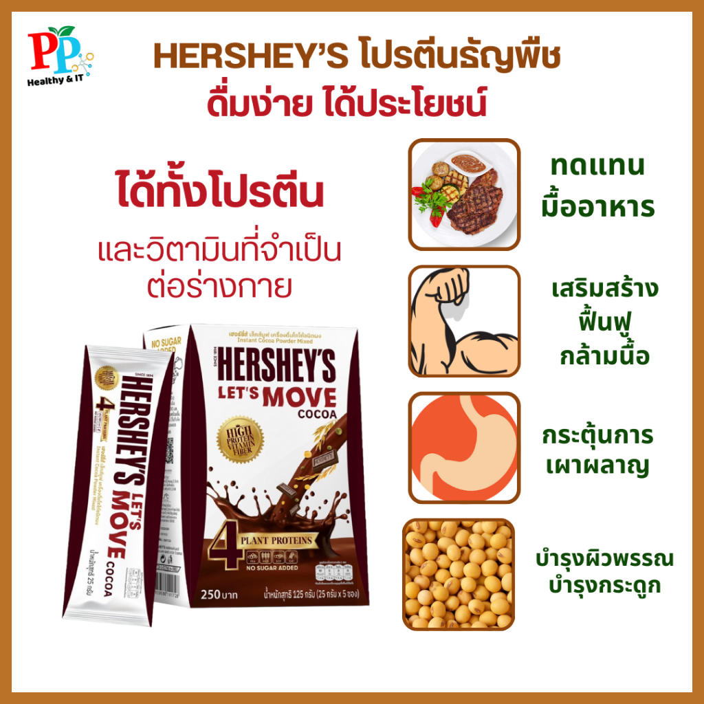 Hershey's Let's Move โปรตีนสูง​ โกโก้เข้มข้ม​ ช่วยลีนไขมัน เสริมสร้างกล้ามเนื้อ ไม่มีน้ำตาล
