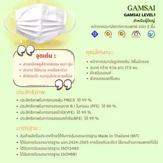 Gam Sai Level 1 หน้ากากอนามัยผู้ใหญ่ 3ชั้น แพค50ชิ้น