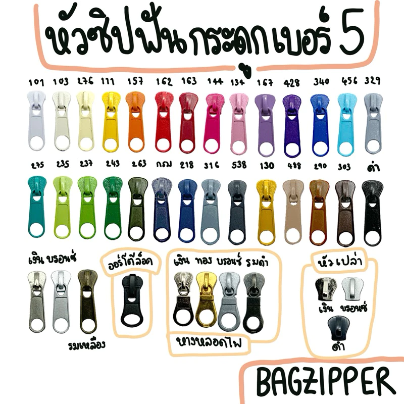 ( 1 ตัว ) หัวซิปฟันกระดูกเบอร์ 5 มีหลายสี (เฉพาะหัวซิป)(โปรโมชั่นเปิดร้านใหม่ถึง 12/2024)✨ใช้กับหัวซิป YKK ได้