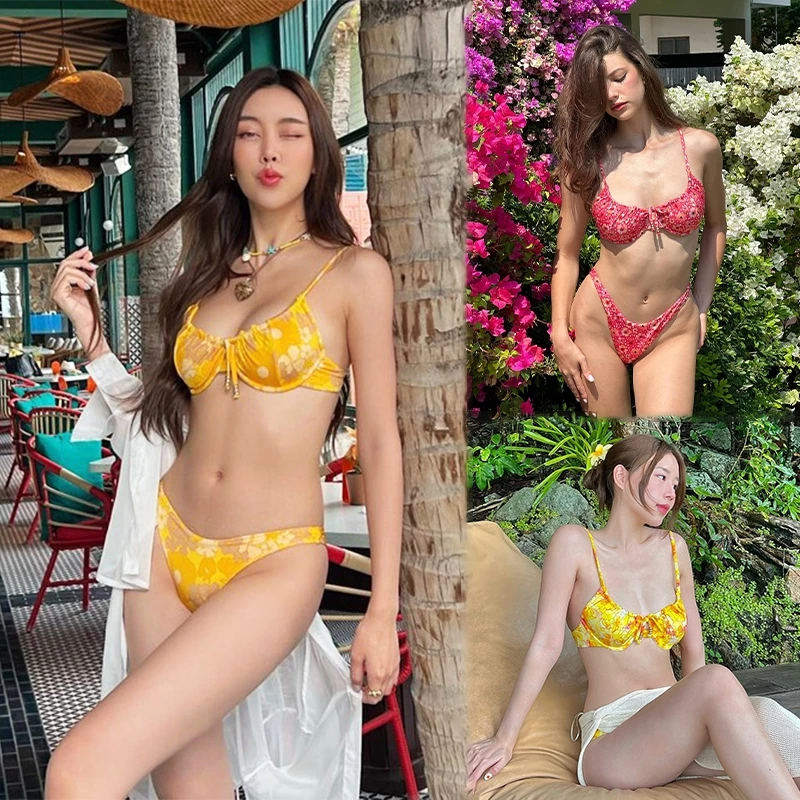 ส่งไวจากไทย ชุดบิกินี่ bikini two piece ชุดว่ายน้ำเซ็กซี่ มีโครง ชายหาด summer ผ้าใส่สบาย#0456