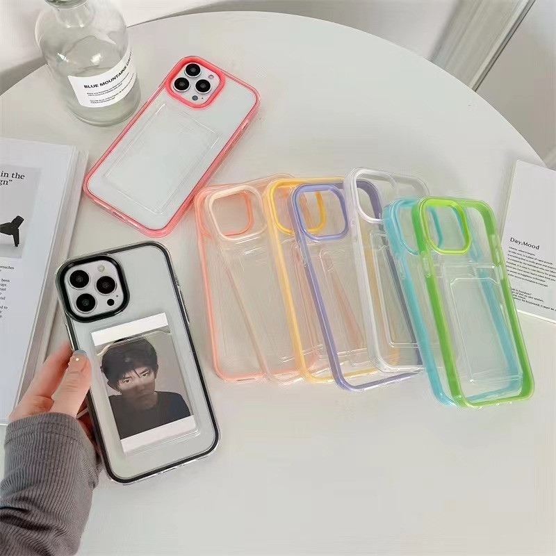 3in1 เคสไอโฟน มีช่องใส่การ์ด สำหรับIPhone 11 13 12 16 14 Pro Max Xs Max Xr 8เคสขอบสีแคนดี้ กันกระแทก