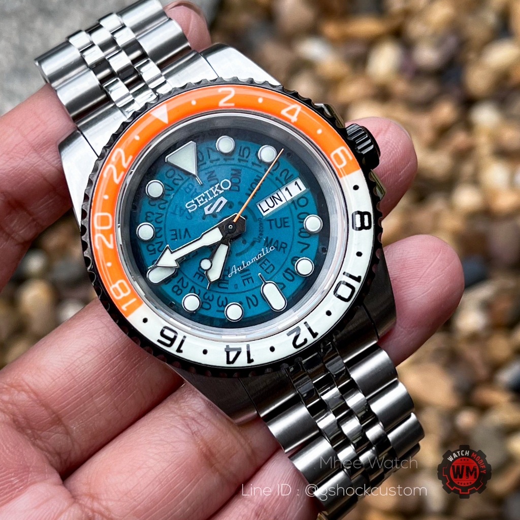 SeikoMod 5Sport Skeleton Dial SRPJ45K Bezel Ceramic Jubilee Strap