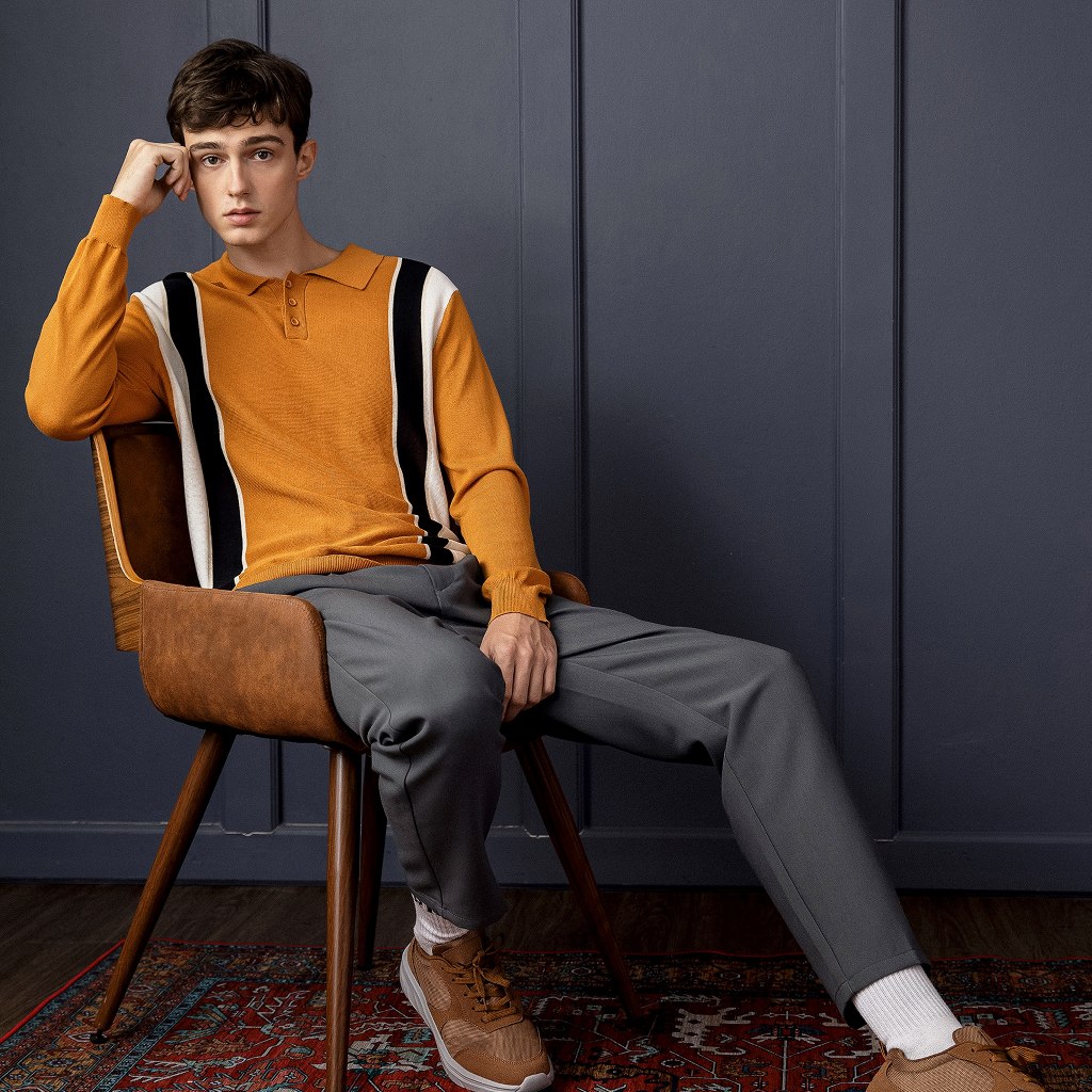 OASIS เสื้อสเวตเตอร์ เสื้อไหมrพรม เสื้อแขนยาว คอปก ผ้าไม่หนา รุ่น MSW-4618 สีกรม สีเหลืองมัสตาร์ด