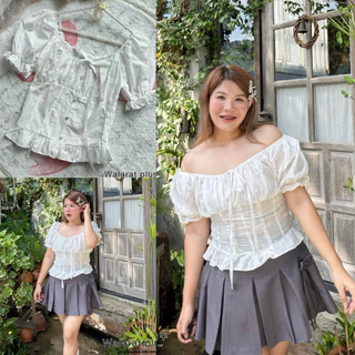 ✅สีใหม่เข้าเพิ่ม พร้อมส่งค่า/WP/ เสื้อสาวอวบ แขนตุ๊กตา ผ้าลายโบว์ กระดุมมุกดอกไม้ #ใส่ได้2แบบ เสื้อผ้าไซส์ใหญ่ พลัสไซส์