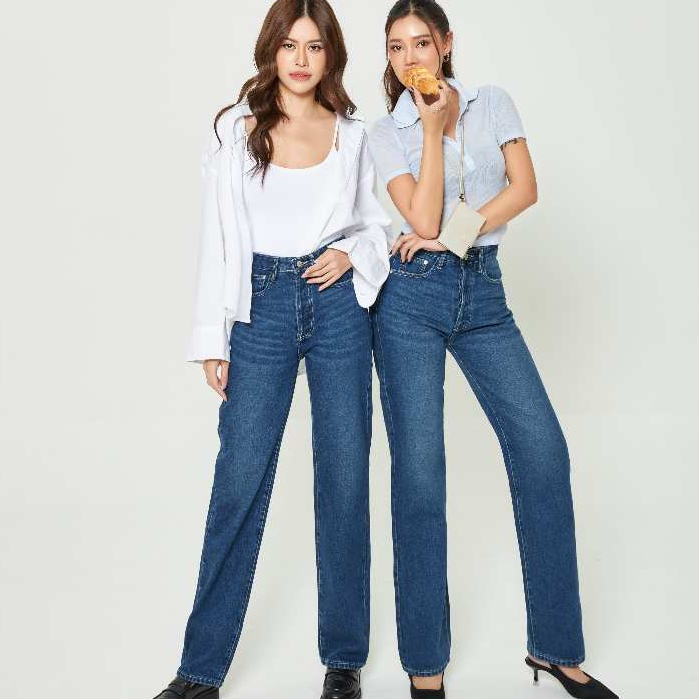 ยีนส์ Nammon Jeans n06 กางเกงยีนส์ ไฮพรีเมี่ยมขากระบอกตรง สีเข้ม รุ่น5กระดุม-ผ้าไม่ยืด ราคา ถูกที่สุด ดีลบีเคเค