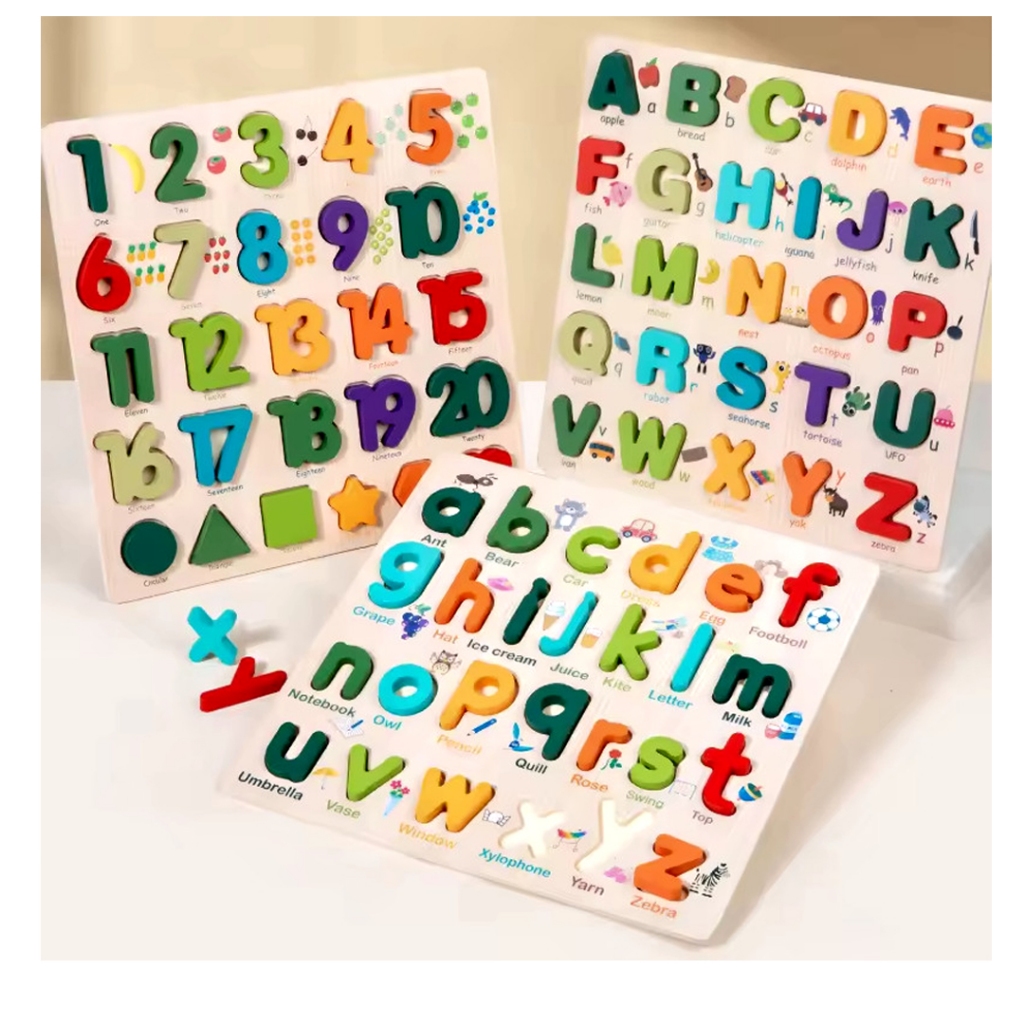 METOYS บล็อคไม้ ABC abc ตัวพิมพ์ใหญ่ ตัวพิมพ์เล็ก ตัวเลข 29x29cm ของเล่นเสริมพัฒนาการ 380923