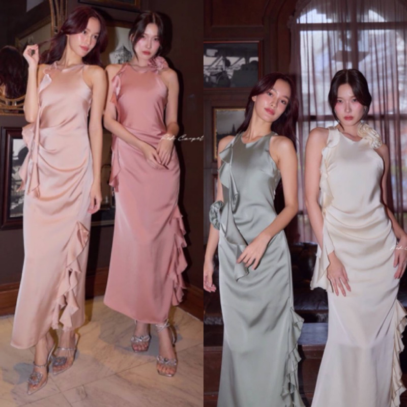 สีใหม่ ฟ้า ม่วง พร้อมส่ง 6 สี S M L ชุดราตรีออกงาน Red carpet