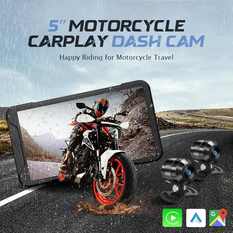 Zimtop M10+ จอมอเตอร์ไซค์CarPlay+กล้องหน้า-หลัง กันน้ำ เชื่อมต่อรองรับ Apple CarPlay / Android Auto