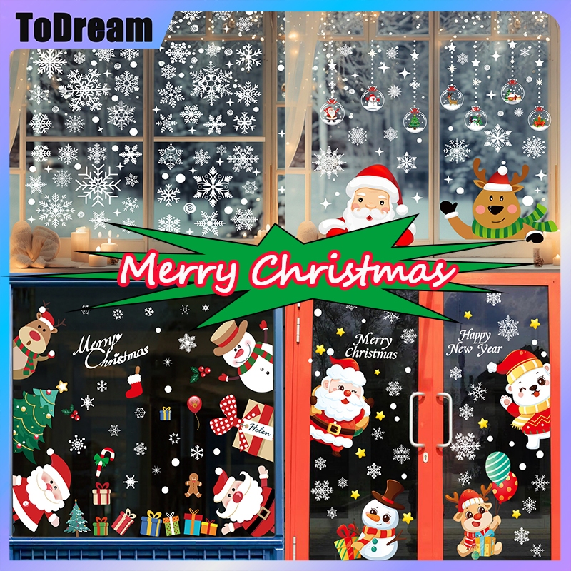 สติกเกอร์ติดผนัง หน้าต่าง กระจก ตกแต่งบ้าน ห้องนั่งเล่น Merry Christmas สุขสันต์วันปีใหม่ เครื่องประดับคริสต์มาส ขอ