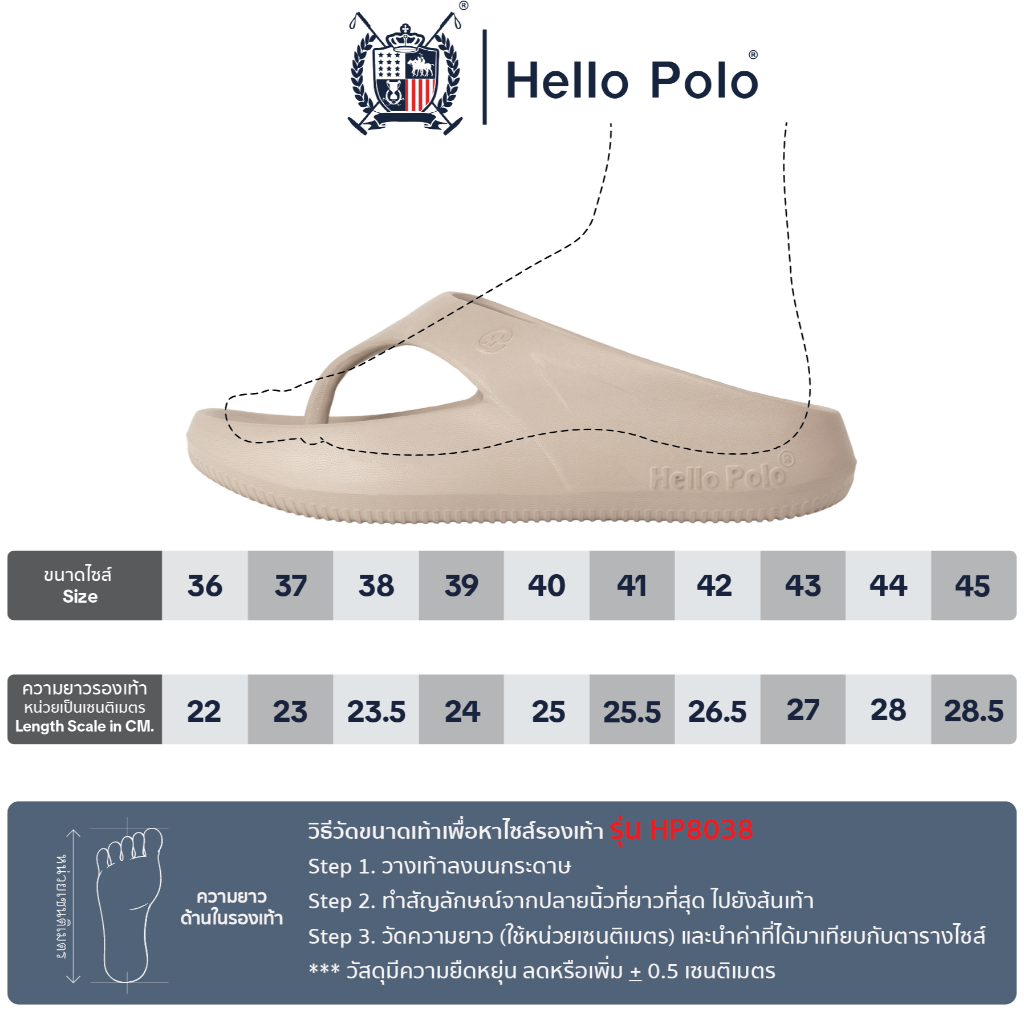 Hello Polo รองเท้าแตะ แตะหูหนีบ รุ่น HP8038 สำหรับผู้หญิง เสริมส้น แฟชั่น EVA กันลื่น Size 36-41