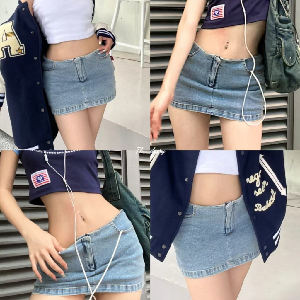 (พร้อมที่จะจัดส่งในกรุงเทพ) ผู้หญิงสไตล์ใหม่ เอวสูงเซ็กซี่ กระโปรงสั้นผ้ายีนส์-Z293